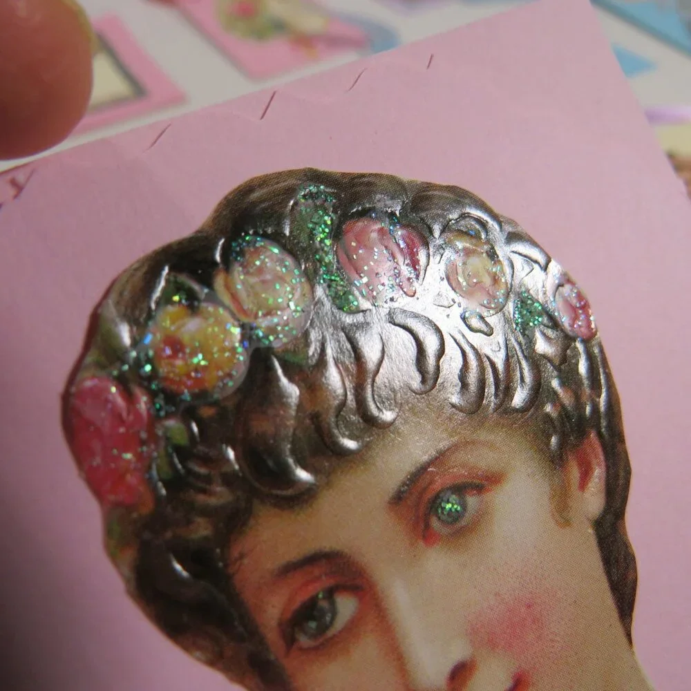 Victorian Gift Tags Cardstock with some embossed images & glitter paint accents